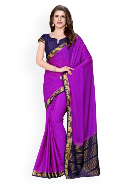 

MIMOSA Purple Poly Crepe Solid Kanjeevaram Saree