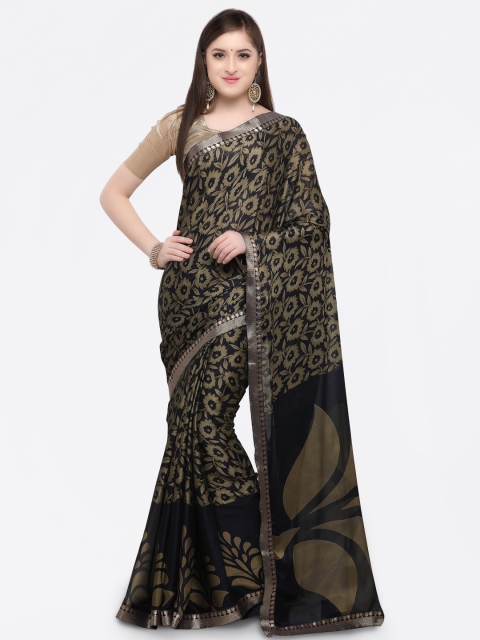 

Four Seasons Black & Olive Green Poly Crepe Printed Saree