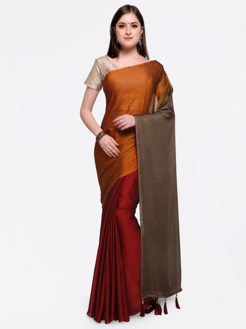

Four Seasons Maroon & Rust Poly Crepe Solid Saree