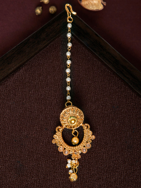 

Rubans Gold Plated Handcrafted CZ Studded Maang Tika