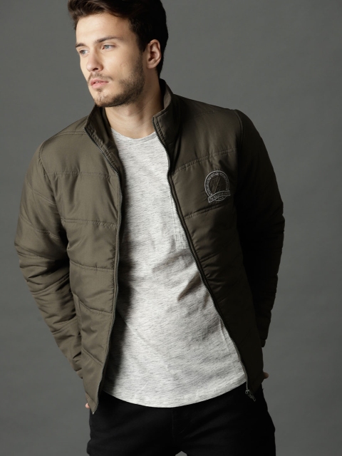 

Roadster Men Olive Green Solid Padded Jacket