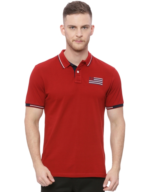 

Basics Men Red Solid Polo Collar T-shirt