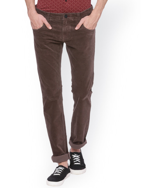 

Basics Men Brown Skinny Fit Solid Corduroy Trousers