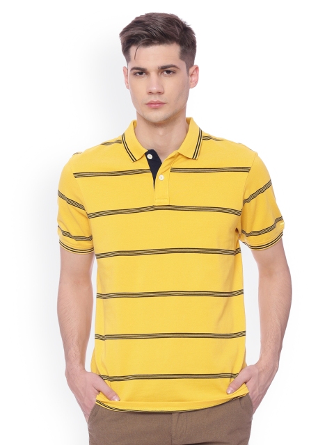 

Basics Men Yellow Striped Polo Collar T-shirt