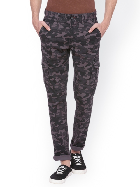 

Basics Men Grey Tapered Fit Camouflage Print Cargos