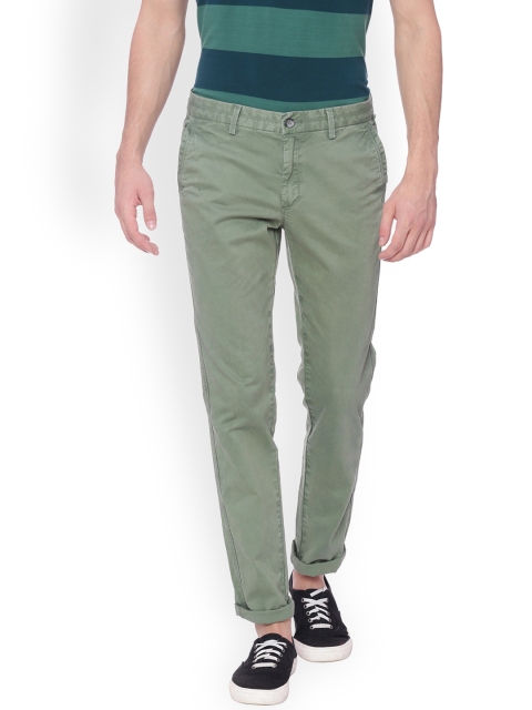 

Basics Men Olive Green Tapered Fit Solid Chinos
