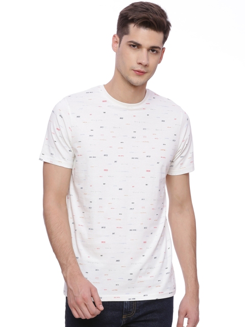 

Basics Men White Printed Round Neck T-shirt