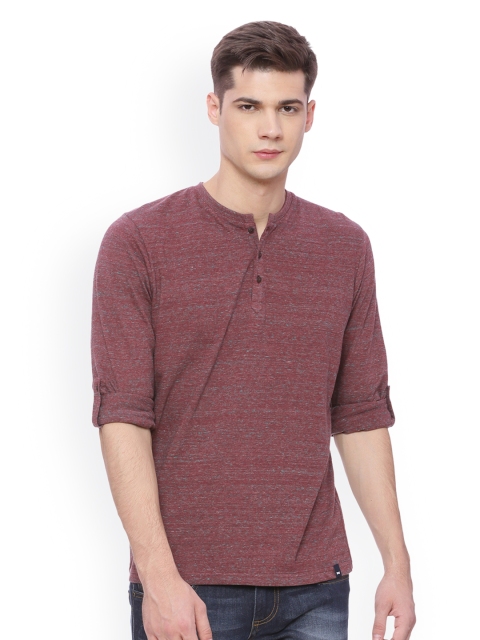 

Basics Men Maroon Solid Henley Neck T-shirt