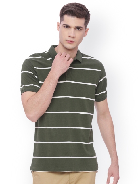 

Basics Men Green Striped Polo Collar T-shirt