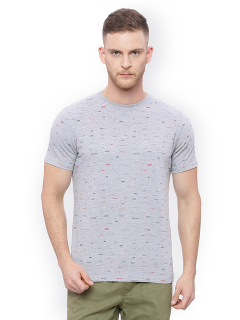 

Basics Men Grey Printed Muscle Fit Round Neck T Shirt