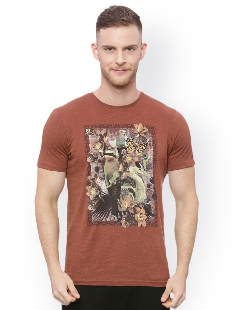 

Basics Men Brown Printed Round Neck T-shirt