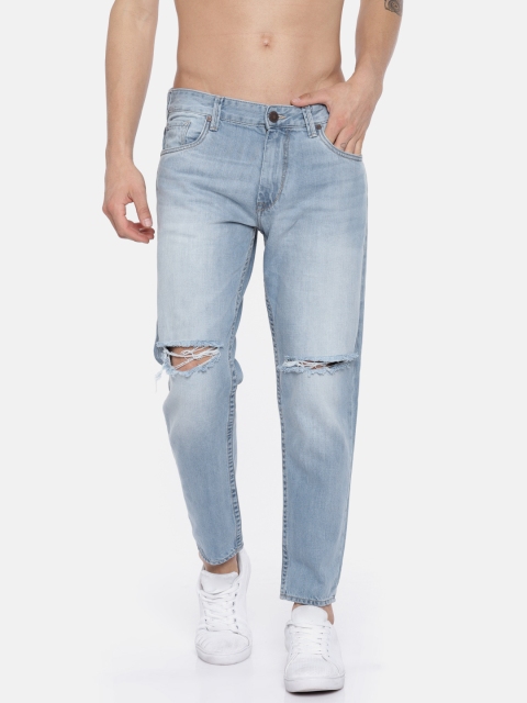 

HERE&NOW Men Blue Slim Fit Mid-Rise Slash Knee Cropped Jeans