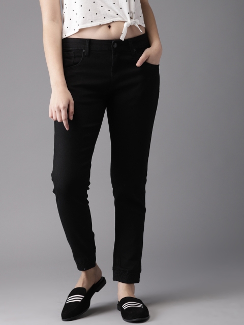 

HERE&NOW Women Black Skinny Fit Mid-Rise Cropped Clean Look Stretchable Jeans