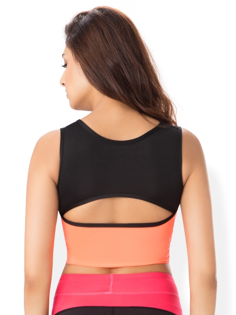 

Blush by PrettySecrets Orange & Black Solid Non-Wired Lightly Padded Sports Bra
