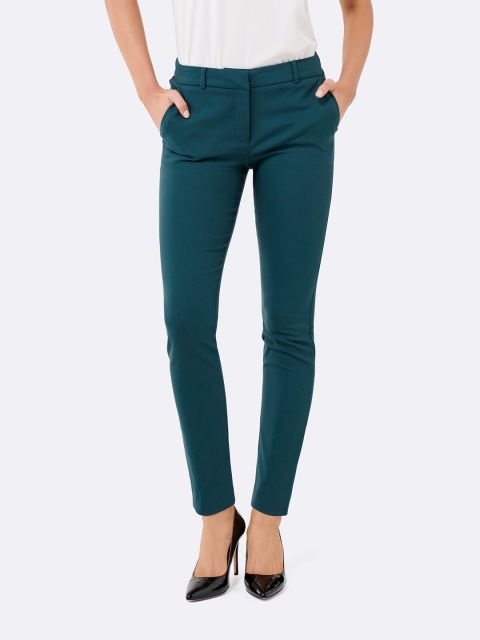 

Forever New Women Teal Blue Slim Fit Solid Cigarette Trousers