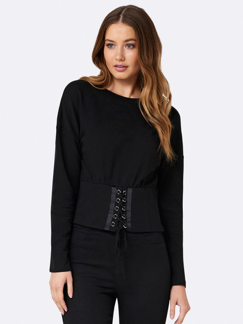 

Forever New Women Black Solid Cinched Waist Top