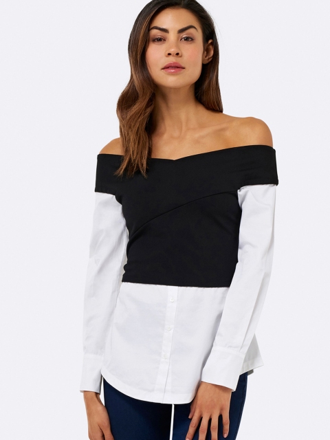 

Forever New Women Black Colourblocked Off Shoulder Top