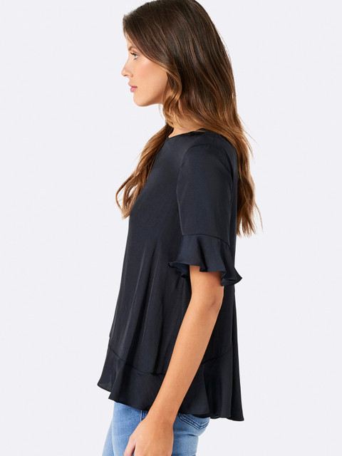 

Forever New Women Navy Blue Solid Peplum Top