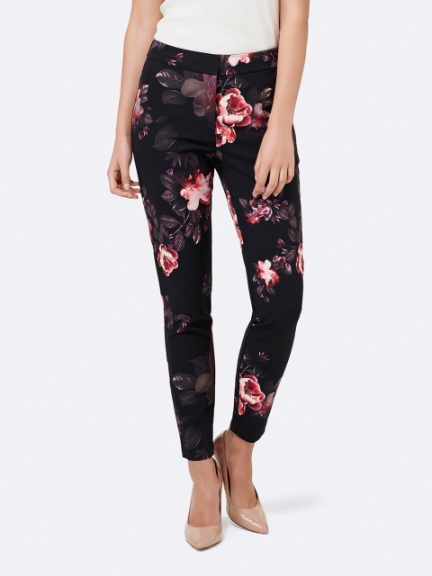 

Forever New Women Black Slim Fit Printed Regular Trousers
