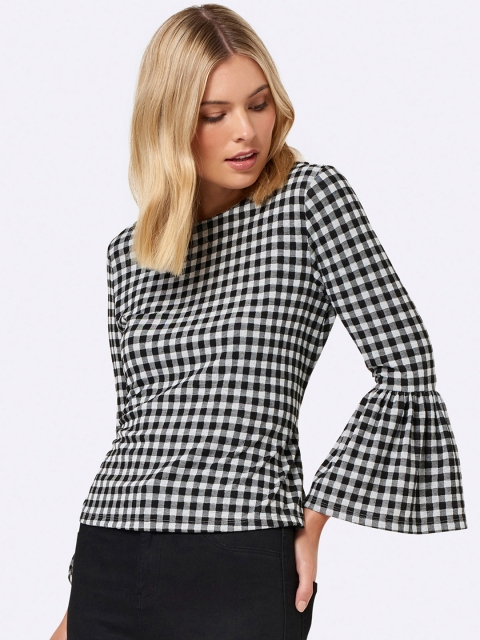 

Forever New Women Black Checked Peplum Top