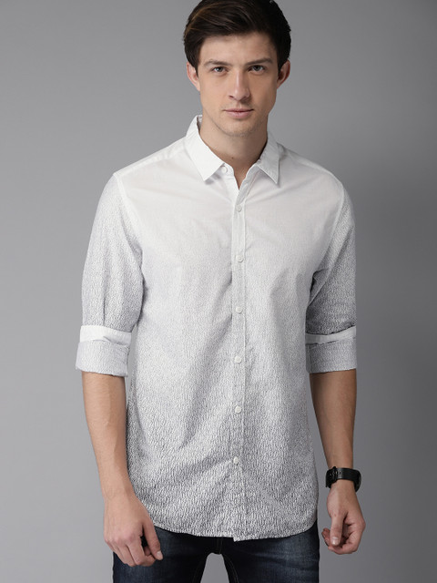 

Moda Rapido Men White & Navy Blue Printed Casual Shirt