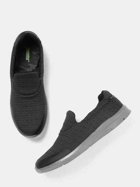 

Roadster Men Charcoal Grey Woven Design Slip-On Sneakers