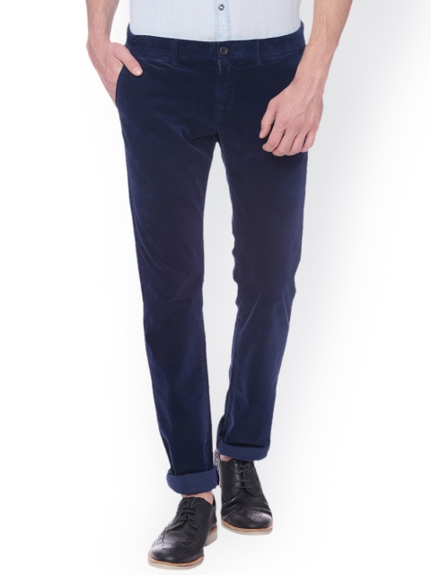 

Basics Men Navy Blue Skinny Fit Solid Corduroy Trousers