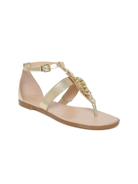 

ALDO Women Gold-Toned Solid Open Toe Flats