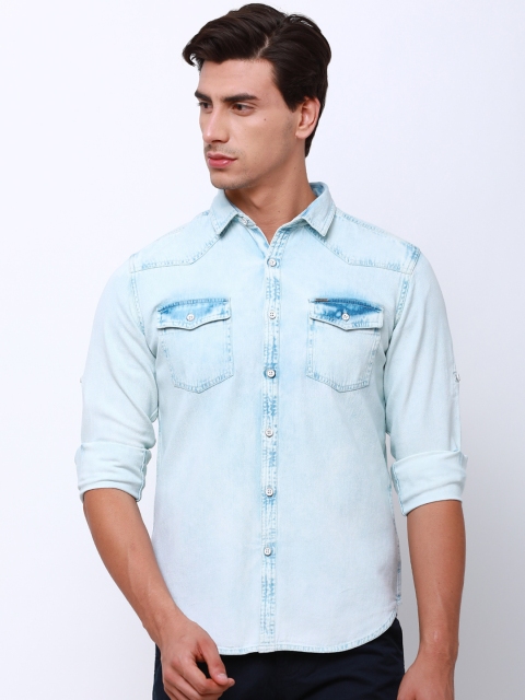 

LOCOMOTIVE Men Blue Slim Fit Solid Denim Casual Shirt
