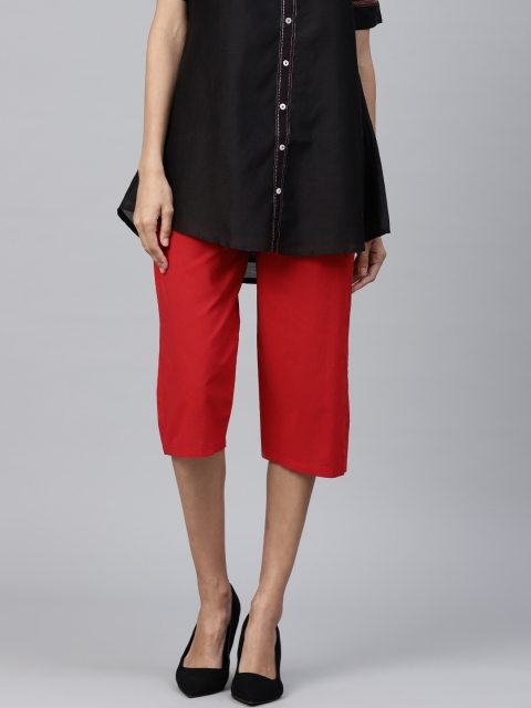 

Nayo Women Red Solid Cropped Straight Palazzos