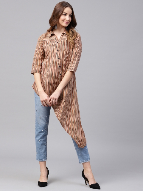 

Nayo Beige & Maroon Striped Tunic