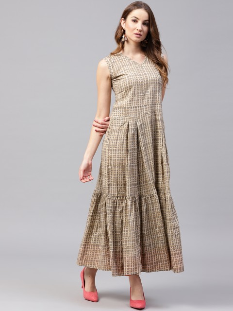 

Nayo Women Beige Printed Maxi Dress