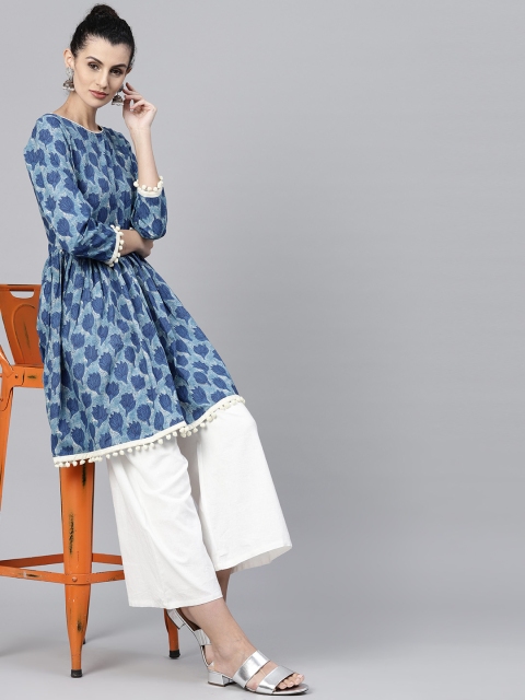 

Nayo Women Blue Printed A-Line Kurta