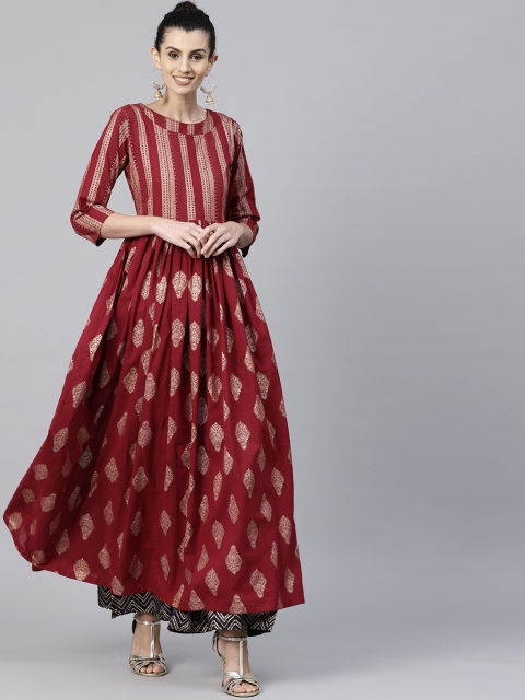 

Nayo Women Maroon & Golden Printed Anarkali Kurta