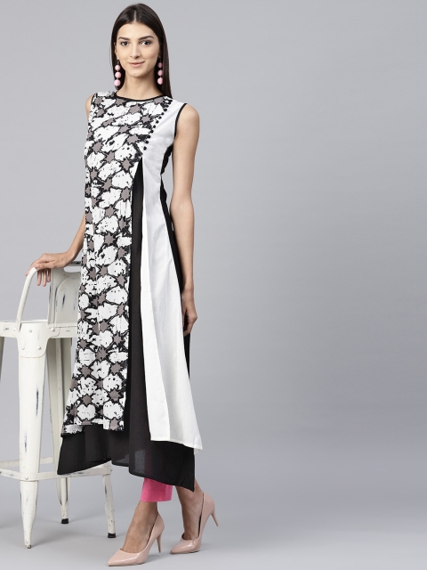 

Nayo Women Black & Off-White Printed Straight Kurta