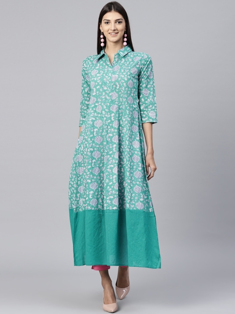 

Nayo Women Green & White Floral Print A-Line Kurta