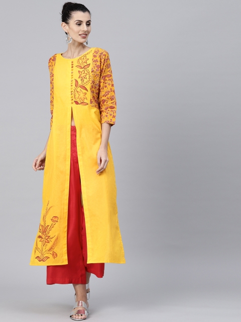 

Nayo Women Yellow & Orange Printed Straight Kurta