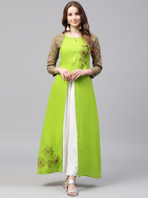 

Nayo Women Green & Pink Solid A-Line Kurta