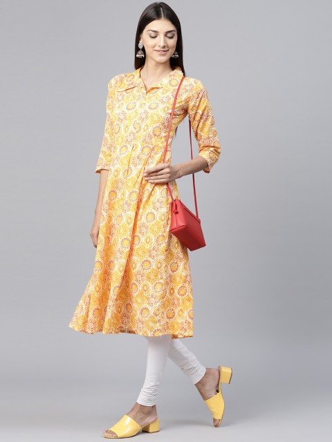 

Nayo Women Yellow & White Printed A-Line Kurta