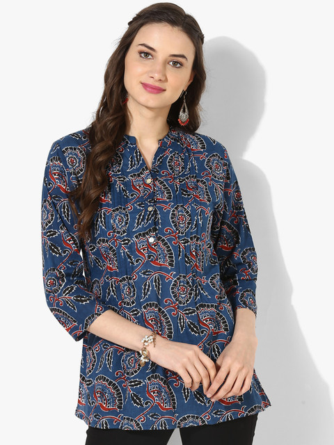 

Sangria Women Blue Printed Shirt Style Top
