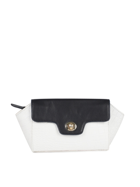 

Hidesign White & Black Textured Colourblocked Clutch