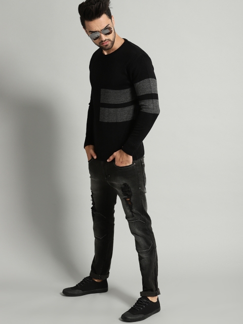

Roadster Men Black & Grey Striped Pullover
