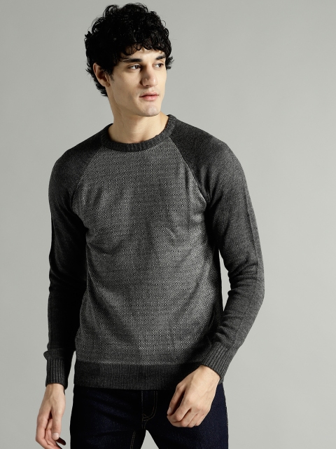 

Roadster Men Grey Self-Design Sweater