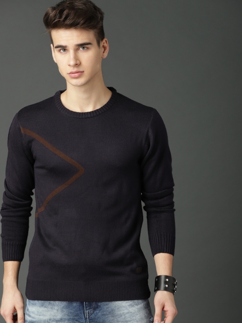 

Roadster Men Navy Blue Solid Pullover