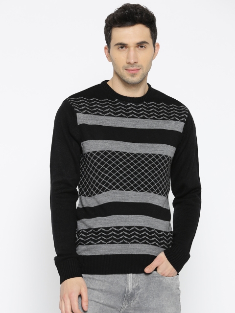 

Roadster Men Black & Grey Self Design Pullover