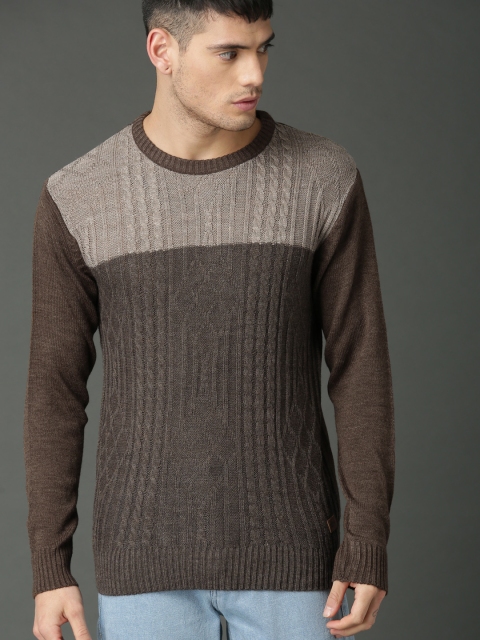 

Roadster Men Brown Colourblocked Pullover