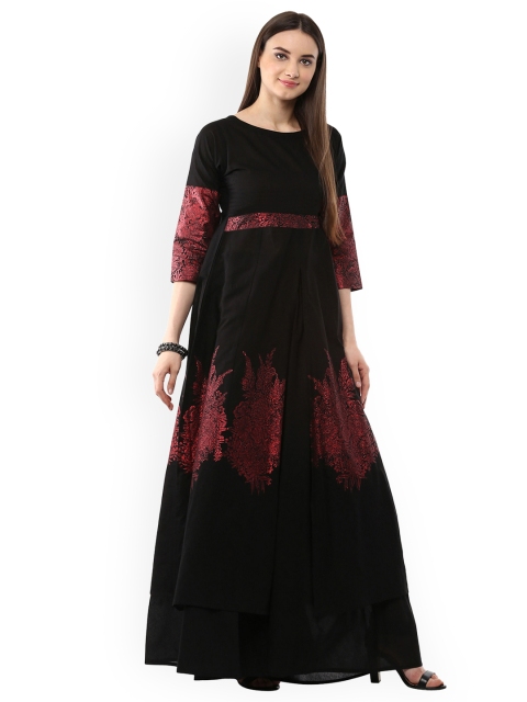 

Ahalyaa Women Black & Maroon Printed Anarkali Kurta