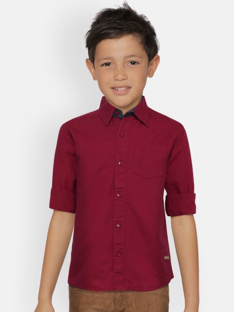 

612 league Boys Maroon Regular Fit Solid Casual Shirt