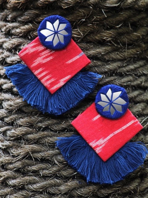 

Krafted with Happiness Red & Blue Ikat Shine Handcrafted Indo-Contemporary Earrings