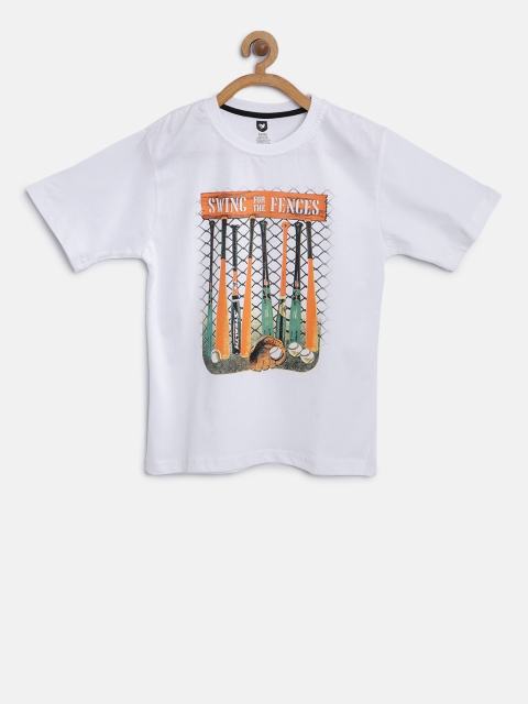 

612 league Boys White Printed Round Neck T-shirt